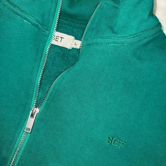 SET Active Palm Emerald Green Half Zip Sweatshirt Short and Jogger Set Large - Picture 3 of 11